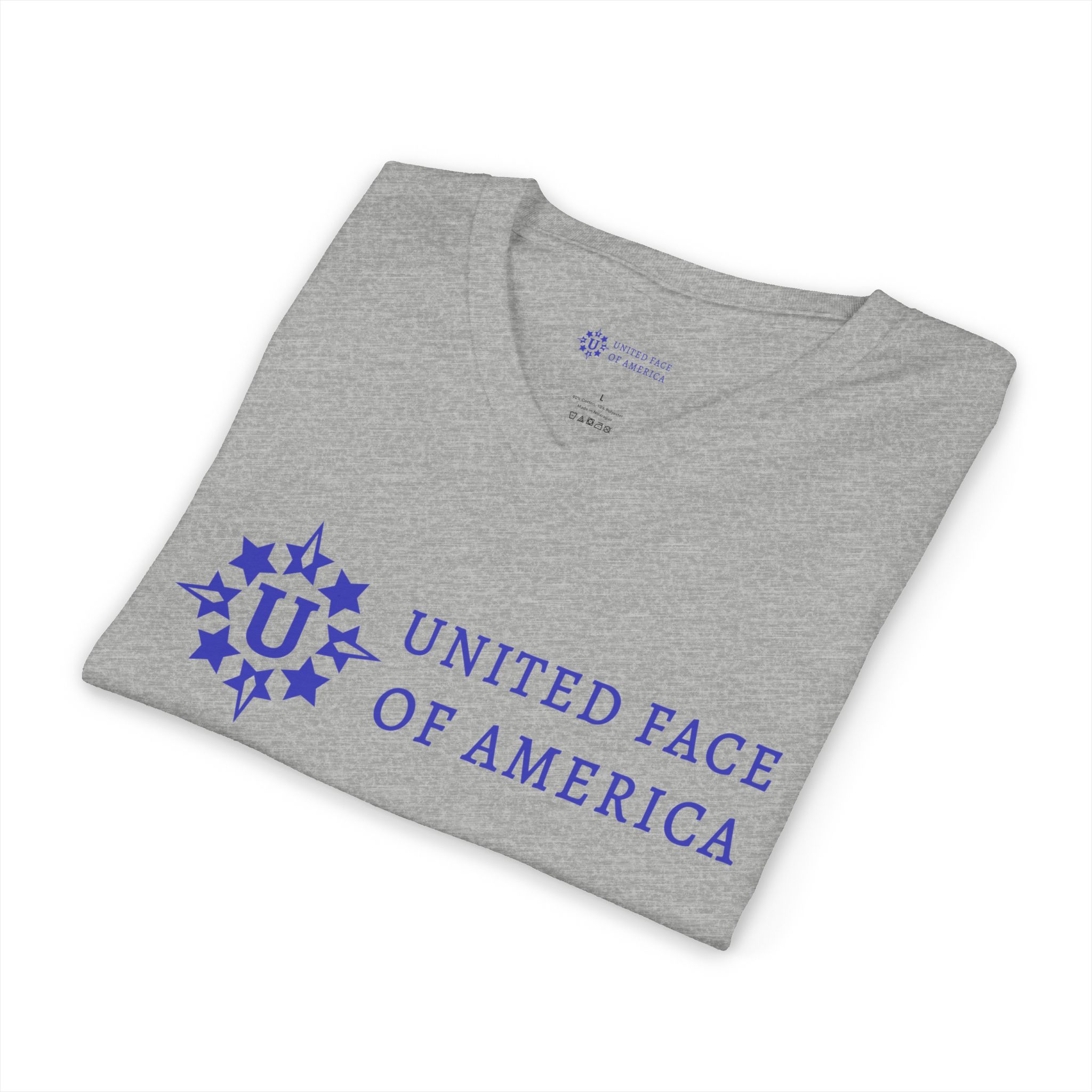 Ash Gray Heather with Blue UFofA logo V-Neck T - Image 2