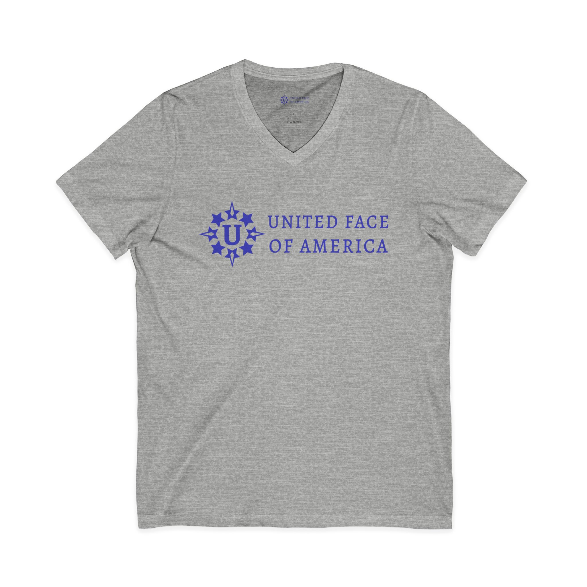 Ash Gray Heather with Blue UFofA logo V-Neck T